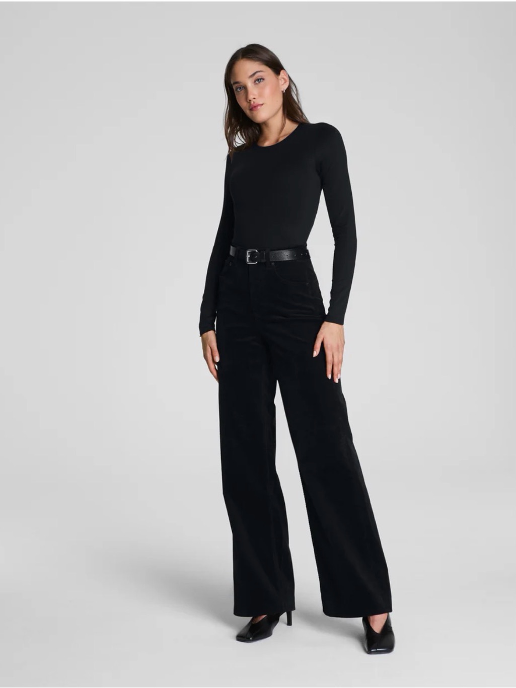 Spanx 360 Stretch Corduroy Black Wide Leg Pants Size L